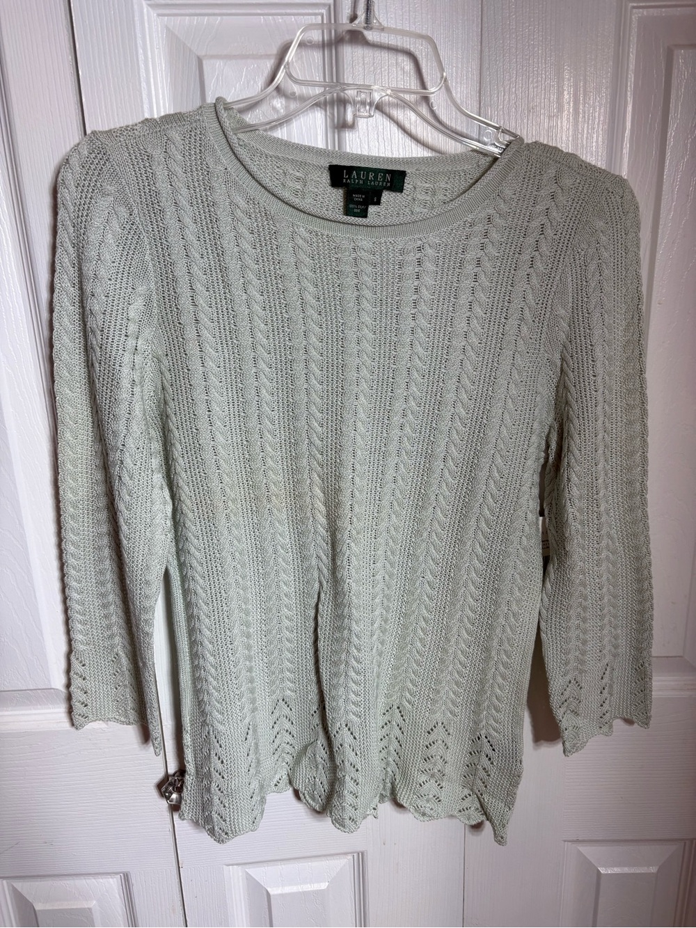 Ralph Lauren Sage Green Cable Knit Silk Sweater